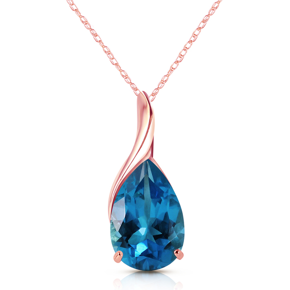 14K. SOLID GOLD NECKLACE WITH NATURAL BLUE TOPAZ (Rose Gold)